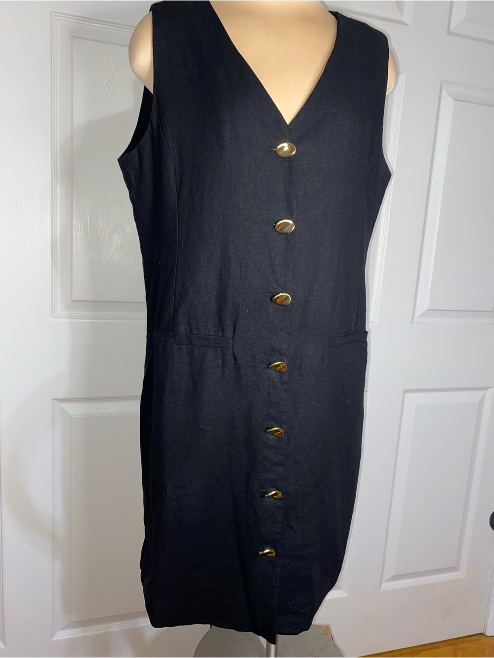 Rachel Zoe Black Vest Dress with Eclectic Gold Buttons, Business Classy